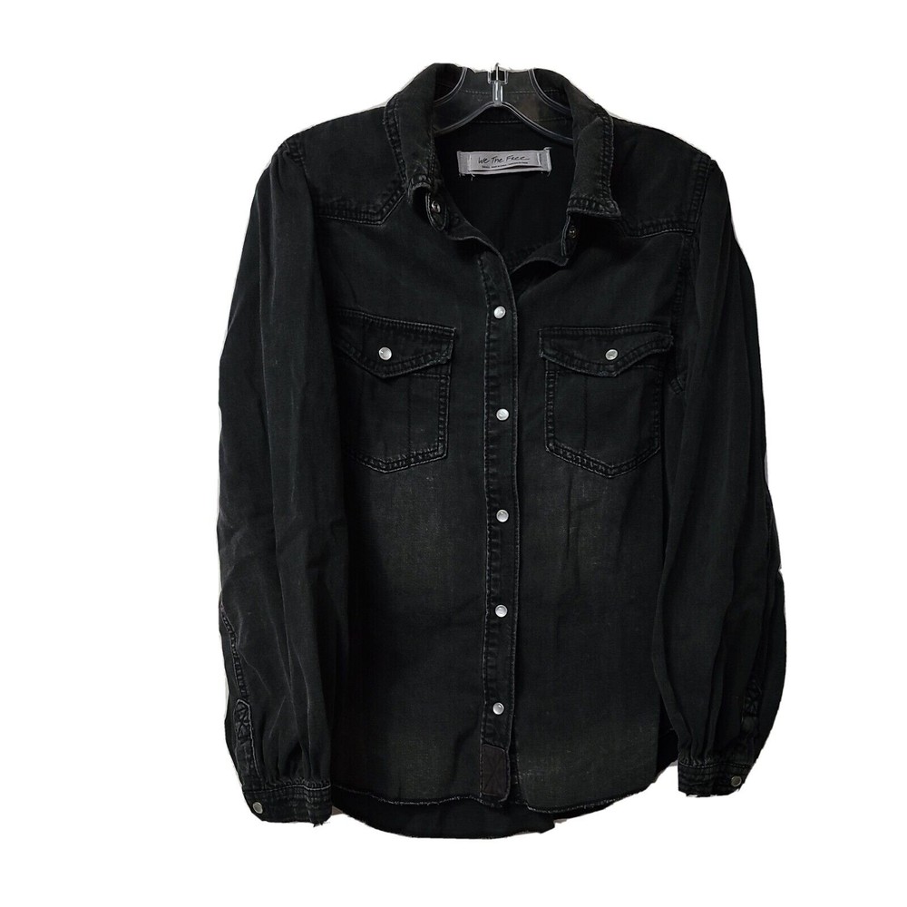 We the Free People Denim Jacket Women's Size Small Black Pearl Snap Button Shirt